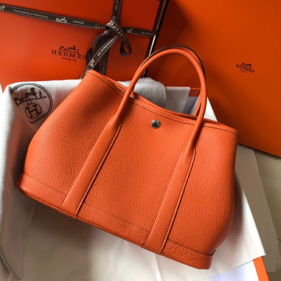 Hermes Garden Party 36cm Tote Handbag In Feu Orange Clemence Leather